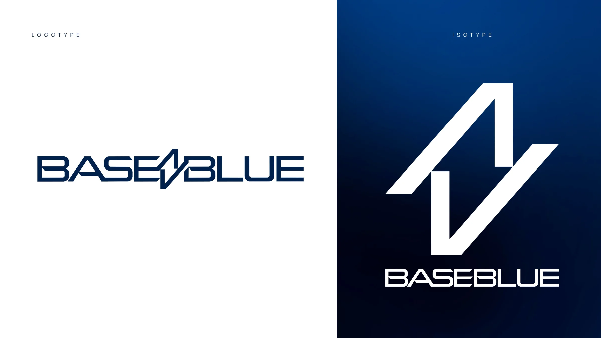 BaseBlue Power logo on light and dark backgrounds with its symbol