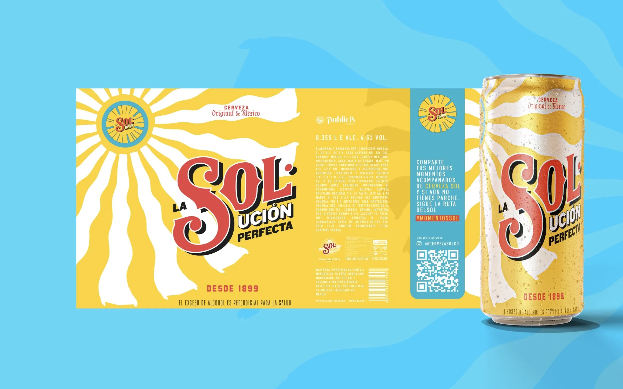 Unfolded Cerveza Sol can label beside the finished can