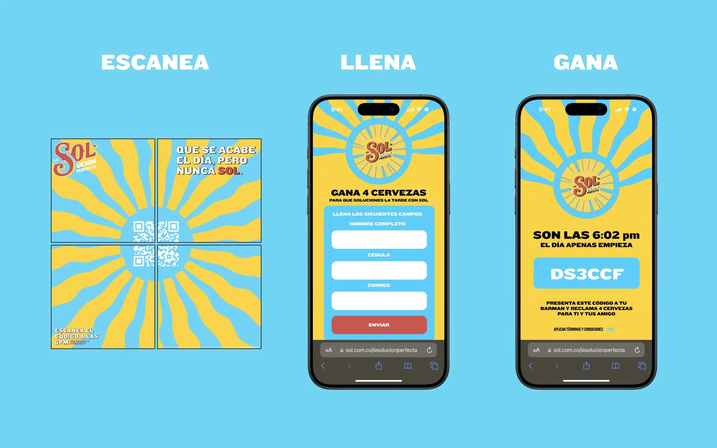 Cerveza Sol sunburst graphic in yellow and sky blue