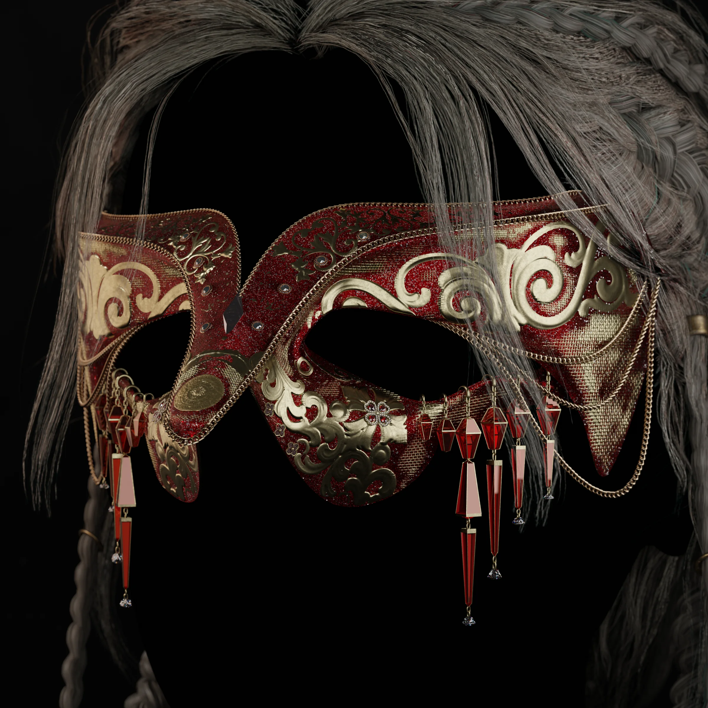 Front view of the 3D mask with hair