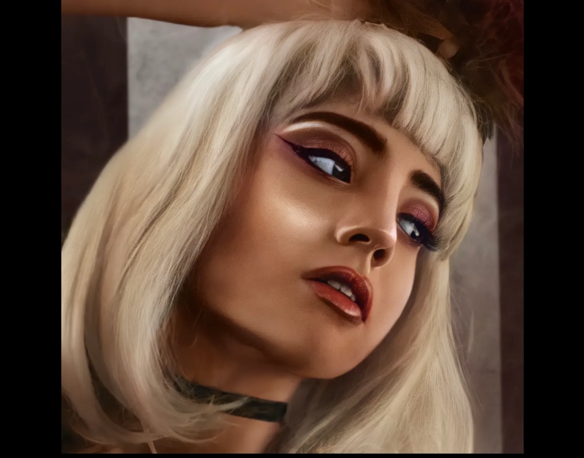 Detalle del rostro pintado a mano