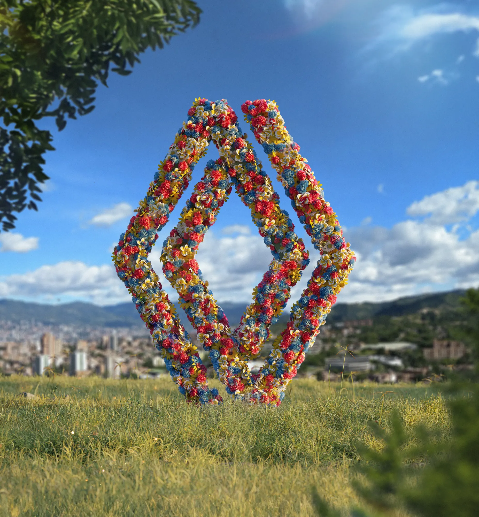 Rombo de Renault hecho de flores sobre Medellín