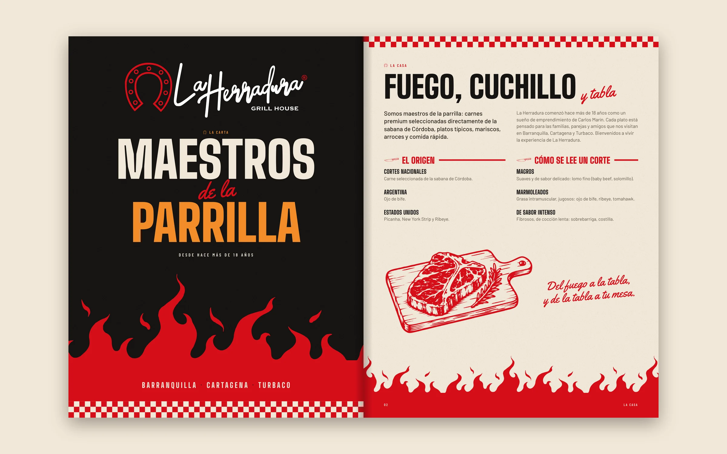 Printed menu: cover and house page